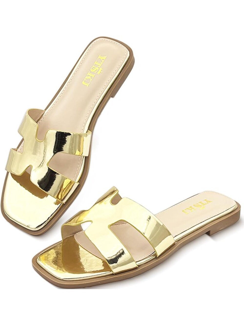 🆕Women's Gold Comfortable Flat Open Toe Casual Wide Width Cute Shoes